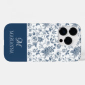 Blaues Blumenmuster und Name Personalisiert Case-Mate iPhone Hülle (Rückseite (Horizontal))