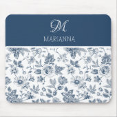 Blaues Blumenmuster und Name Personalisiert Mousepad (Vorne)
