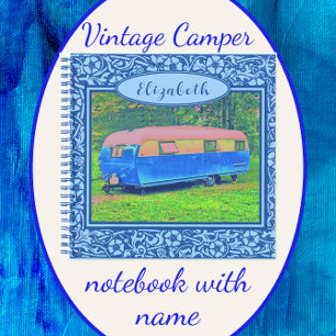 Blaues Blumenmuster-Vintage-Camper-Trailer-Notizbu Notizblock