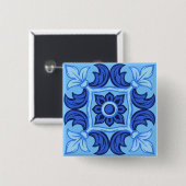 Blaues Blumenmuster Vintages Mittelmeer Button (Vorne & Hinten)