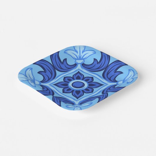 Blaues Blumenmuster Vintages Mittelmeer Pappteller (Gewinkelt)