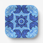 Blaues Blumenmuster Vintages Mittelmeer Pappteller (Vorderseite)