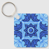 Blaues Blumenmuster Vintages Mittelmeer Schlüsselanhänger (Vorderseite)