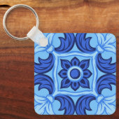 Blaues Blumenmuster Vintages Mittelmeer Schlüsselanhänger (Vorderseite)