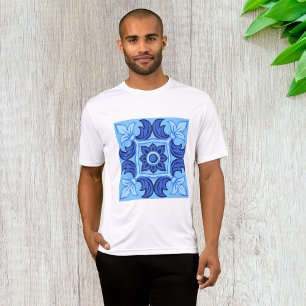 Blaues Blumenmuster Vintages Mittelmeer T-Shirt