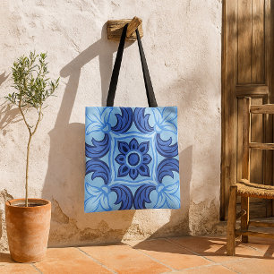 Blaues Blumenmuster Vintages Mittelmeer Tasche