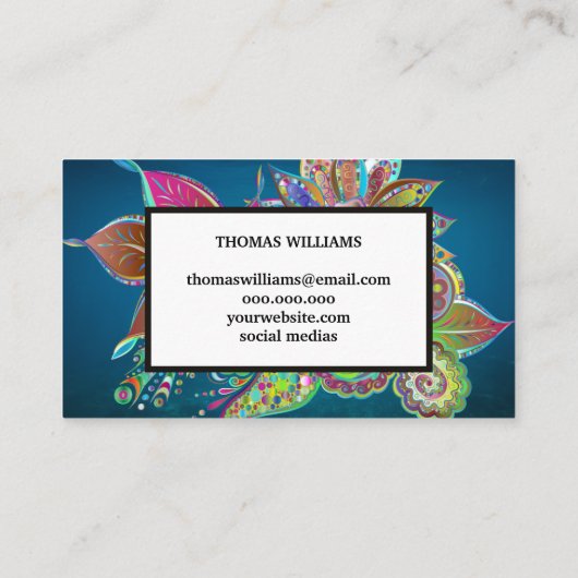 Blaues Blumenmuster Visitenkarte (Rückseite)