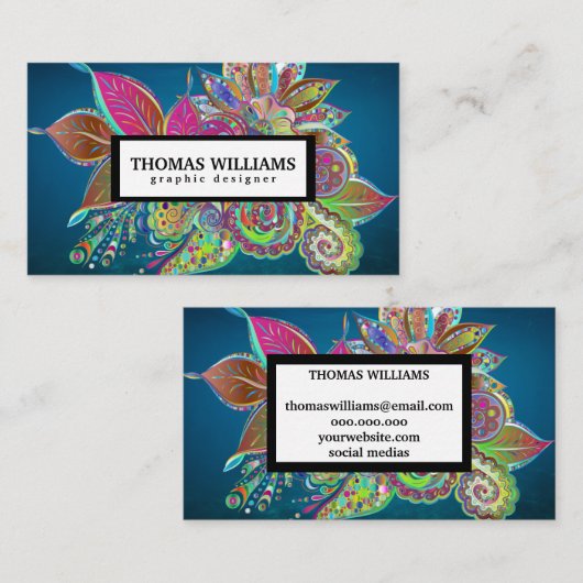 Blaues Blumenmuster Visitenkarte (Vorne/Hinten)