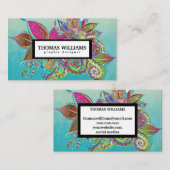 Blaues Blumenmuster Visitenkarte (Vorne/Hinten)