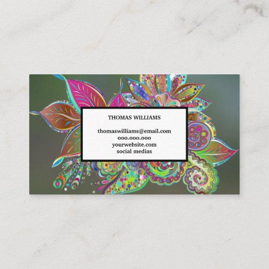 Blaues Blumenmuster Visitenkarte (Rückseite)