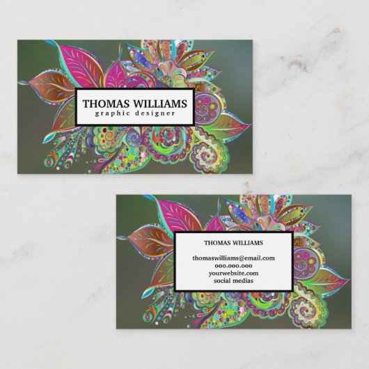 Blaues Blumenmuster Visitenkarte (Vorne/Hinten)