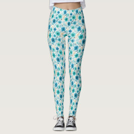Blaues Blumenmuster Wasserfarben Wildblumen Elegan Leggings
