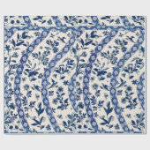 Blaues Blumenmuster-Wrap-Papier Geschenkpapier (Flach)