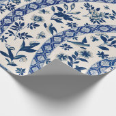 Blaues Blumenmuster-Wrap-Papier Geschenkpapier (Ecke)