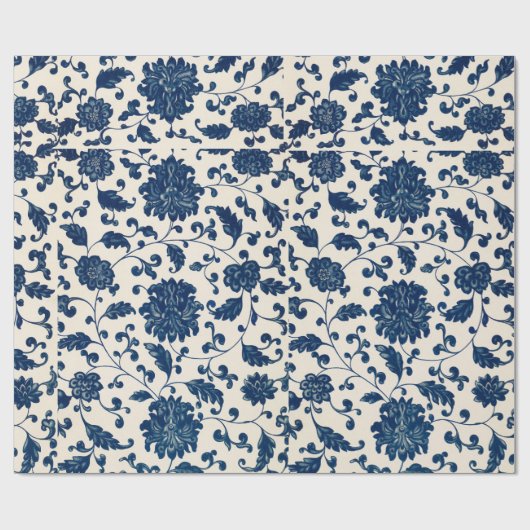 Blaues Blumenmuster - Wrapping Paper Geschenkpapier (Flach)