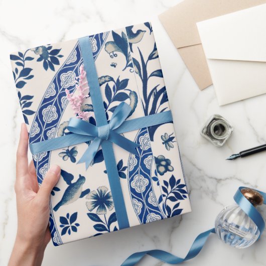 Blaues Blumenmuster - Wrapping Paper Geschenkpapier (Schenken)