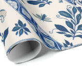 Blaues Blumenmuster - Wrapping Paper Geschenkpapier (Rolleneckpunkt)