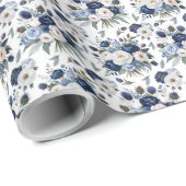 Blaues Blumenpapier Geschenkpapier (Rolleneckpunkt)