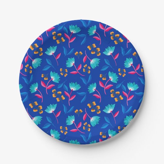 Blaues Blumenpapier Piknic Party Plate Pappteller (Vorderseite)
