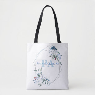 Blaues Blumenpersonalized PA-Monogramm Tasche