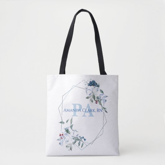 Blaues Blumenpersonalized PA-Monogramm Tasche (Vorderseite)
