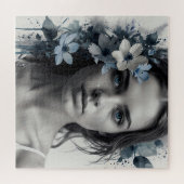Blaues Blumenportrait einer Frau Puzzle (Horizontal)