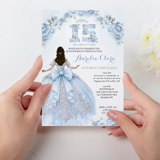 Blaues Blumenprinzessinnenkleid Coquette Quinceane Einladung