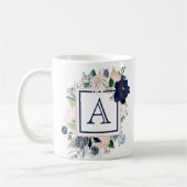 Blaues Blumenrosen-Monogramm Kaffeetasse (Links)
