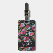 Blaues Blumenstrauß-Muster Burgunders - Gepäckanhänger (Vorderseite vertikal)