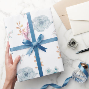 Blaues Blumenverpackungspapier, Geburtstagsverpack Geschenkpapier