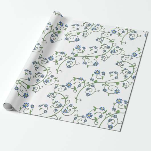 Blaues Blumenweinpapier Geschenkpapier (Ungerollt)
