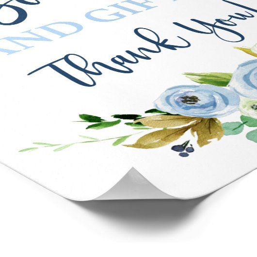 Blaues Blumenzeichen für Bücher und Geschenke Poster (Ecke)