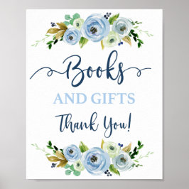 Blaues Blumenzeichen für Bücher und Geschenke Poster