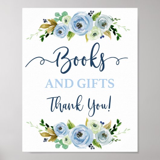 Blaues Blumenzeichen für Bücher und Geschenke Poster (Vorne)