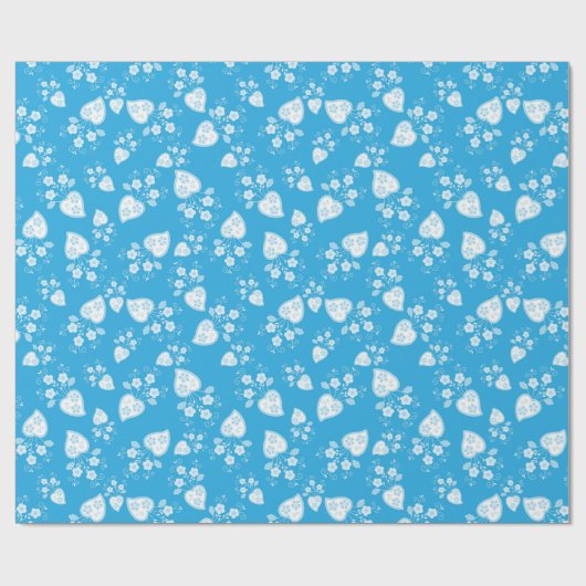 Blaues Blütenherz mit Blume Geschenkpapier (Flach)