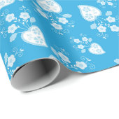 Blaues Blütenherz mit Blume Geschenkpapier (Rolleneckpunkt)