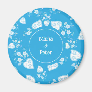 Blaues Blütenherz mit Blume Magnet