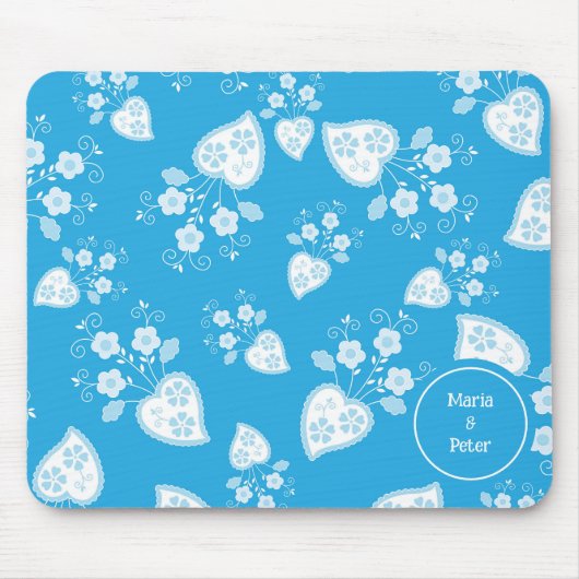 Blaues Blütenherz mit Blume Mousepad (Vorne)