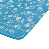 Blaues Blütenherz mit Blume Schneidebrett (Ecke)