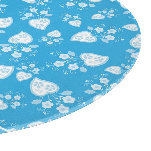 Blaues Blütenherz mit Blume Schneidebrett (Ecke)