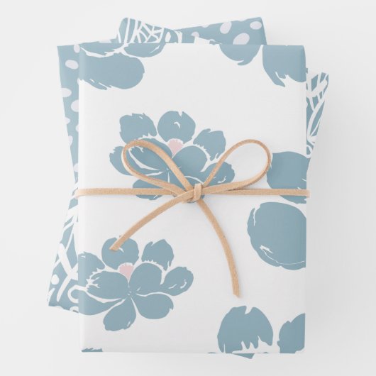 Blaues Bohemisches Blumenfrühlingspapier Geschenkpapier Set (Beispiel)