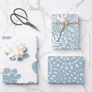 Blaues Bohemisches Blumenfrühlingspapier Geschenkpapier Set