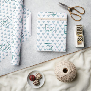Blaues Boho Alles Gute zum Geburtstag Wolken Herz Geschenkpapier