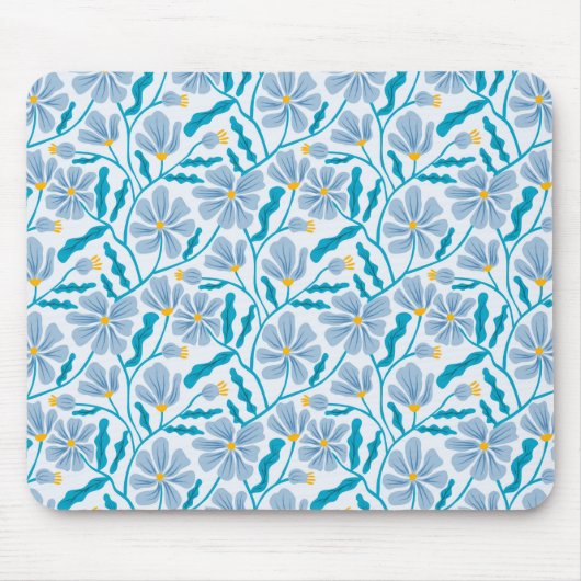 Blaues Boho-Floral-Muster Mousepad (Vorne)