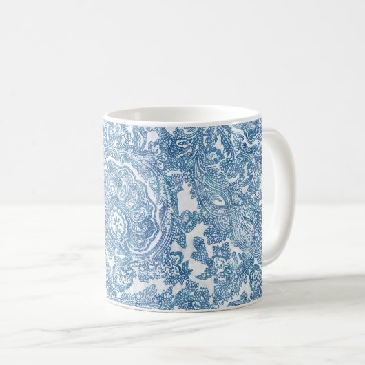 Blaues Boho-Paisleymuster Kaffeetasse (VorderseiteRechts)