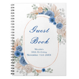 Blaues Boho-Pampasgras-Geburtstagsgästebuch Notizblock