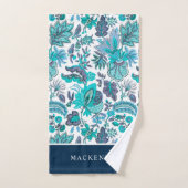 Blaues Boho Vintage Blumenmonogramm Badhandtuch Set (Handtuch)