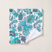 Blaues Boho Vintage Blumenmonogramm Badhandtuch Set (Waschlappen)