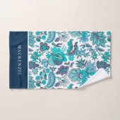 Blaues Boho Vintage Blumenmonogramm Badhandtuch Set (Handtuch)