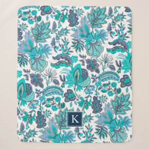 Blaues Boho-Vintage-Blumenmonogramm Sherpadecke
